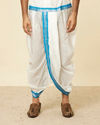 Teal Blue and Cream Zari Detailed Traditional South Indian Dhoti Set image number 3